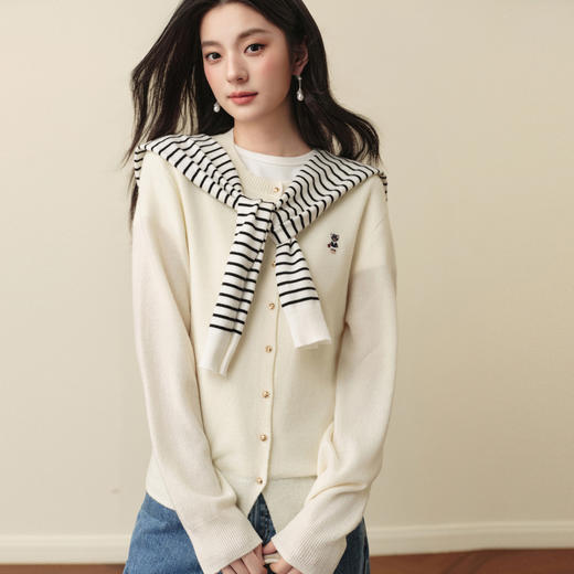 【严选】诗凡黎纯羊毛好运喵刺绣针织衫7G9132851 商品图1
