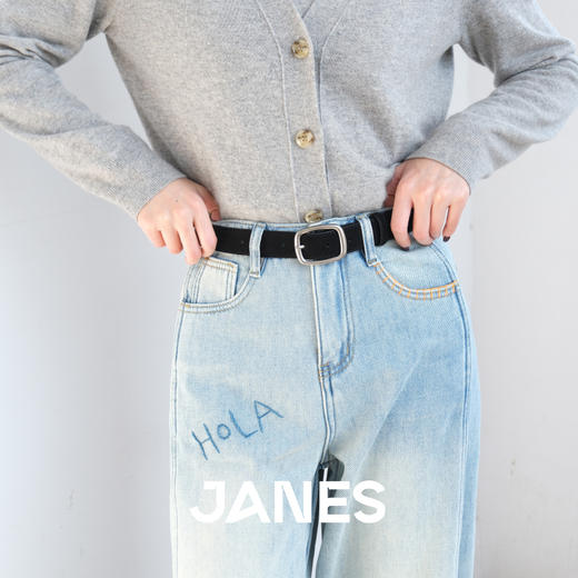 JANES简束[休闲简约]高级磨砂质感腰带反绒牛皮皮带女简约气质 商品图1