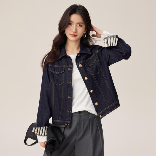 【08/27新品】熙世界全棉正肩长袖T恤上衣女2025年秋季新款通勤内搭圆领打底衫 商品图2