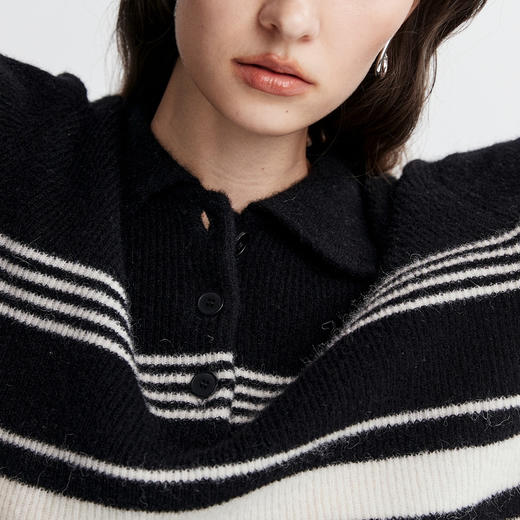 棉仓366605045-条纹POLO领短袖针织衫 商品图3