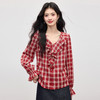 【08/27新品】熙世界复古红色格纹衬衫女长袖2025秋季新款设计感小众荷叶领上衣 商品缩略图1