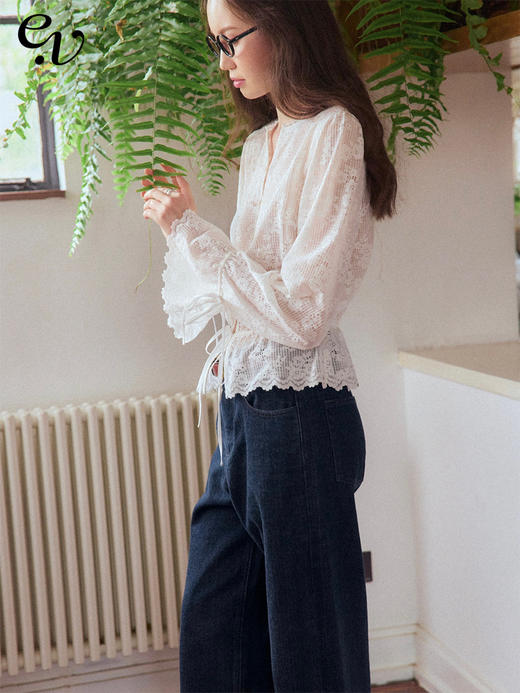 Even Vintage | 浪漫氛围 精致感蕾丝花边短款收腰长袖小衫衬衫 商品图0
