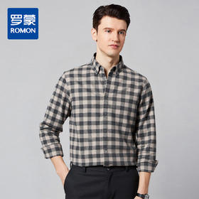 【全棉】罗蒙秋冬格子长袖衬衫男士纯棉厚款舒适亲肤百搭休闲男士长袖衬衣