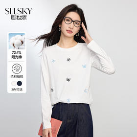 【08/27新品】熙世界蝴蝶刺绣T恤女长袖2025秋季新款时尚减龄宽松显瘦打底上衣
