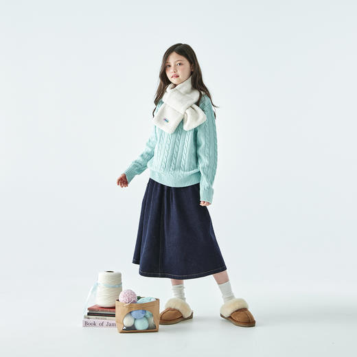 棵初2025年冬季新款亲子中大女童不落色牛仔半裙气质简约A字裙 商品图1