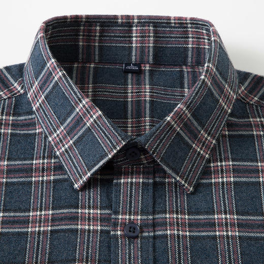 【含绵羊毛】罗蒙秋冬长袖格纹衬衫男士翻领时尚百搭通勤磨毛保暖舒适男士长袖衬衣 商品图3