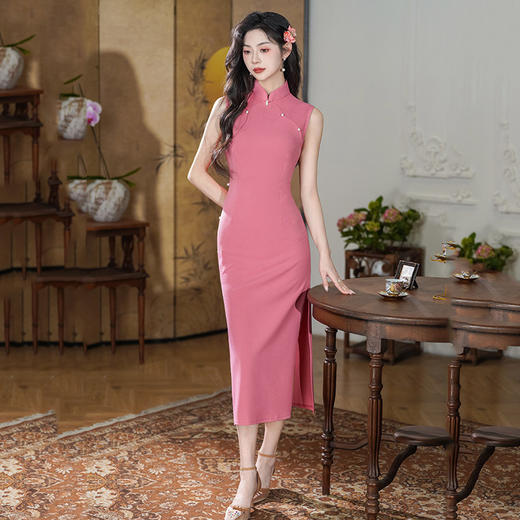 粉色绝美国风长款旗袍改良年轻款 SC21440 商品图1