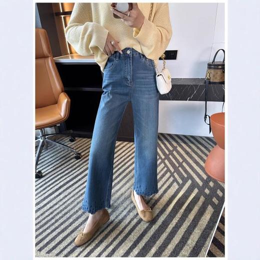 狠吸睛！2025设计感花边刺绣直筒牛仔裤女25新款秋九分阔腿裤！ 商品图1