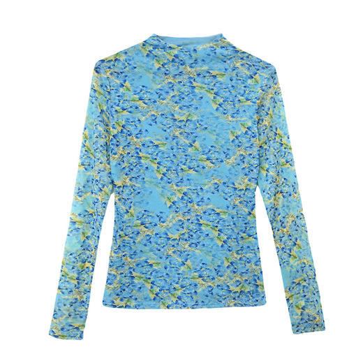 KQL A55F8573时尚洋气高弹网长袖印花半高领打底衫T恤 商品图4