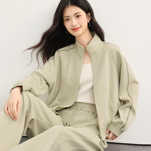 【08/27新品】熙世界通勤运动卫衣套装女2025秋装新款休闲外套直筒长裤子两件套 商品图3