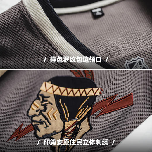 马登工装美式复古印第安v领华夫格长袖刺绣针织重磅卫衣外套男秋 商品图3