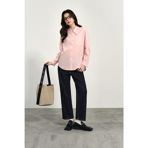 【商场同款】诗凡黎粉色翻领衬衫2025春新款小衫衬衣女3G2121021R 商品图1