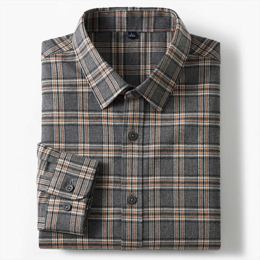 【含绵羊毛】罗蒙秋冬长袖格纹衬衫男士翻领时尚百搭通勤磨毛保暖舒适男士长袖衬衣 商品图7