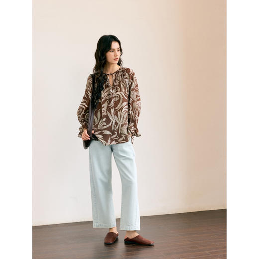 HeyDress树叶印花灯笼袖衬衫 商品图3