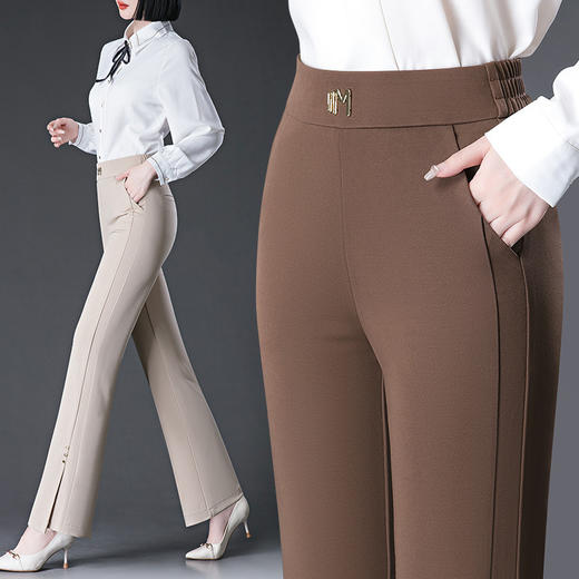 2025春季新款微喇休闲裤女松紧腰高腰气质中年妈妈喇叭裤 商品图1