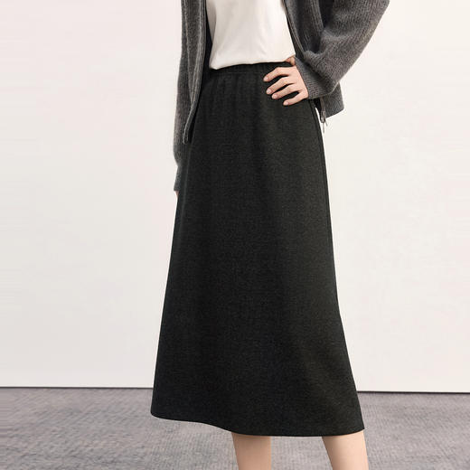 【08/27新品】熙世界针织半身裙女秋季2025年新款高腰显瘦中长款毛呢直筒a字裙 商品图1