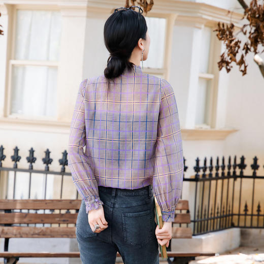 谜底格纹衬衫长袖女2025秋季新款复古通勤亲肤舒适衬衣257MC7848 商品图2