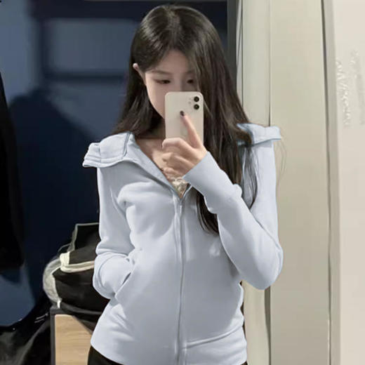 FZ-23-282修身卫衣女休闲春秋慵懒连帽瑜伽外套春季加绒户外保暖上衣 商品图0