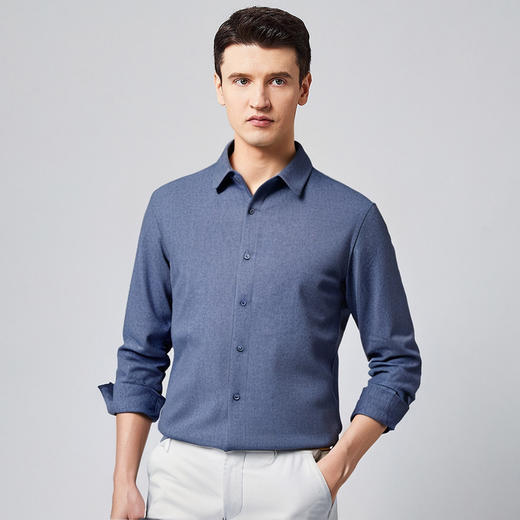 【含羊毛】罗蒙秋冬长袖衬衫男士厚款柔软舒适轻商务风百搭上班通勤长袖衬衣 商品图2