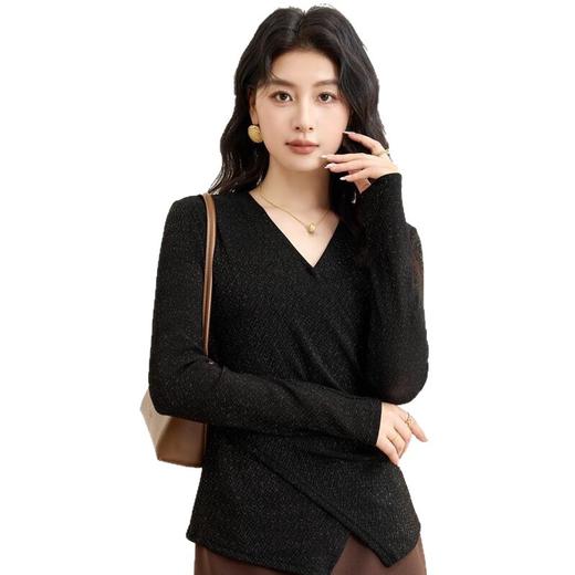 「自」全新升级【铂金会员174/天猫229/差价55】(52649)洛诗琳新款长袖针织衫2025秋季气质通勤显瘦V领打底上衣女 商品图4