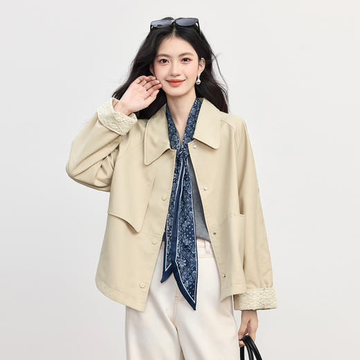 【09/03新品】熙世界高级感短款风衣外套2025秋季新款休闲工装风翻领夹克上衣 商品图4