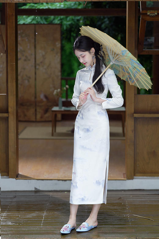 逸红颜明月优选#精致手工钉珠旗袍『山水纪』提花料山水印花针织旗袍，行走的山水画~ 商品图7