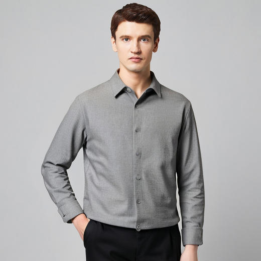 【含羊毛】罗蒙秋冬长袖衬衫男士厚款柔软舒适轻商务风百搭上班通勤长袖衬衣 商品图1