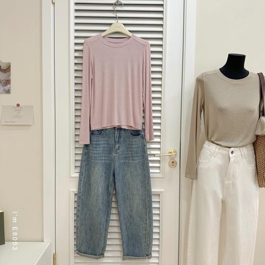 老米优品🎈3-5天发！🍂写入秋日的温暖。莱赛尔天丝+绵羊毛+醋纤《软糯羊毛圆领长袖打底衫tee》软糯弹力大，每缕羊毛都是未说出口的温柔✍️T250826A 商品图5