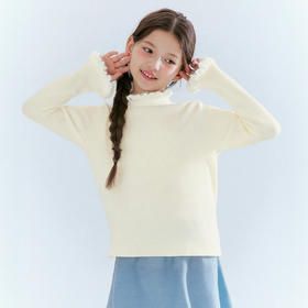 笛莎Deesha 童装女童毛衣2025冬新款女童木耳边拼接罗纹修身打底毛衣