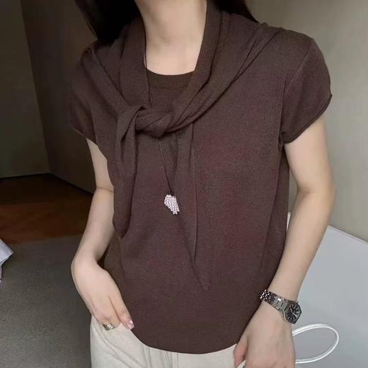 老钱风披肩短袖T恤早秋款套头正肩休闲显瘦上衣   YX-113835 商品图0