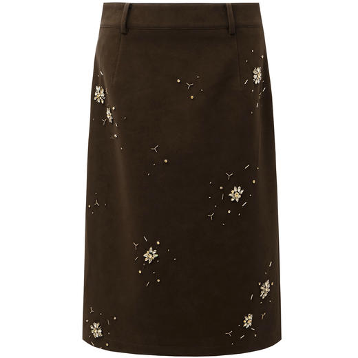 SELFWHO经典H型钉珠珠片肌理感PU半身裙女2025秋季新款开衩直筒裙 商品图4