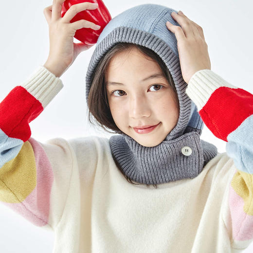 棵初2025年秋冬季新款亲子中大女童围脖一体针织帽亲肤柔软高弹帽 商品图2