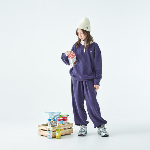 棵初2025年冬季新款中大女童针织磨绒卫衣卫裤套装宽松简约亲子款 商品图1