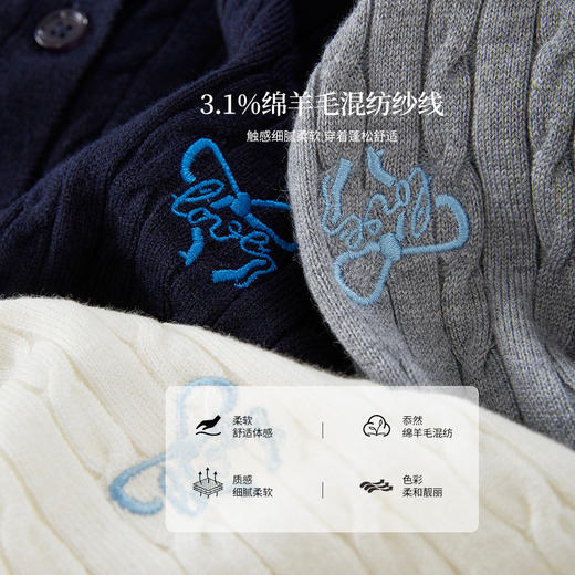 【08/27新品】熙世界绵羊毛绞花针织衫女长袖2025秋季新款通勤撞色圆领毛衣开衫 商品图2