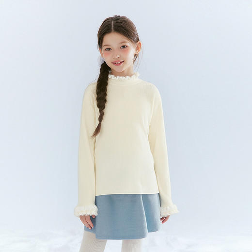 笛莎Deesha 童装女童毛衣2025冬新款女童木耳边拼接罗纹修身打底毛衣 商品图1