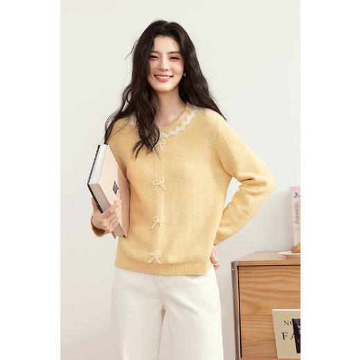 【严选】【蝶恋花】诗凡黎毛针织衫蝴蝶结蕾丝浪漫千金女25春夏新毛衣圆领7G1130391 商品图0