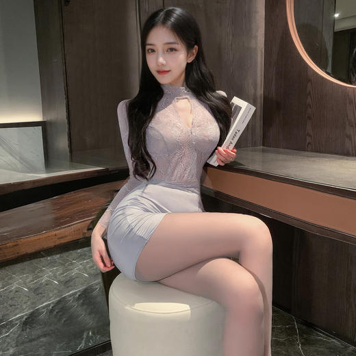 霏慕 娇柔秘书蕾丝透身套装6109  包臀短裙性感夫妻刺激制服性感睡衣 商品图7
