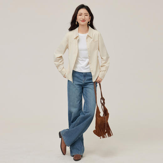 【08/27新品】熙世界天丝棉衬衫女秋季2025新款高级感通勤法式长袖衬衣收腰上衣 商品图2
