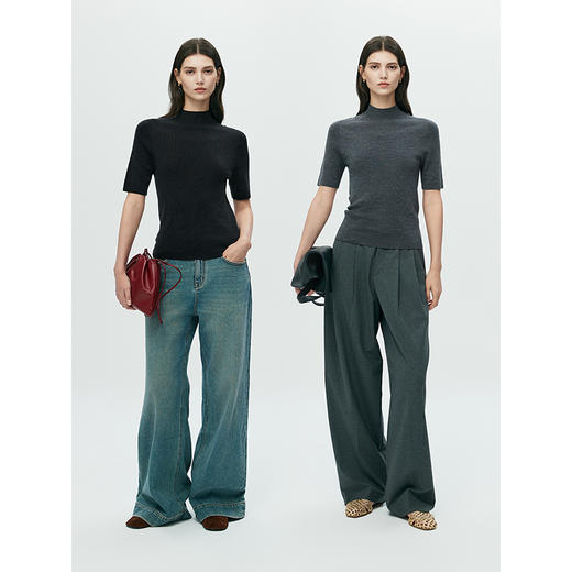 棉仓366635026-无缝一体半高领中袖羊毛衫 商品图4