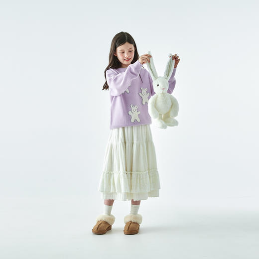 棵初25年秋冬季新款亲子中大女童亲肤蕾丝花边半裙绒感磨毛花苞裙 商品图3