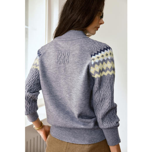 OLrain欧芮儿复古费尔岛绞花拉链半高领毛织套头衫女秋季2025新款 商品图2