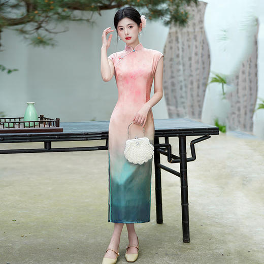 渐变色新中式旗袍改良年轻款修身礼服夏季SC21438 商品图0