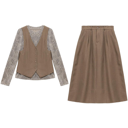 QYM 53B251-Y时尚三件套小衫+马甲+高腰半身裙套装 商品图4