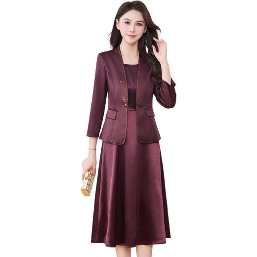 QYM 25Y805-Y时尚两件套裙中式小西服外套无袖打底连衣裙A字裙套装 商品图4