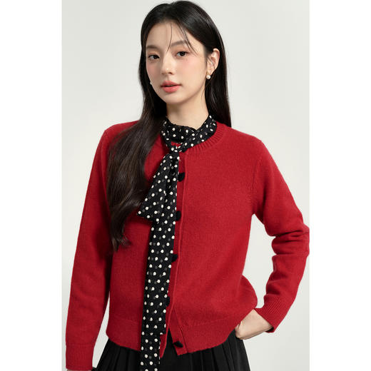 【特惠不退货】诗凡黎纯色圆领针织开衫2024冬新款毛衣女3FC130041 商品图0