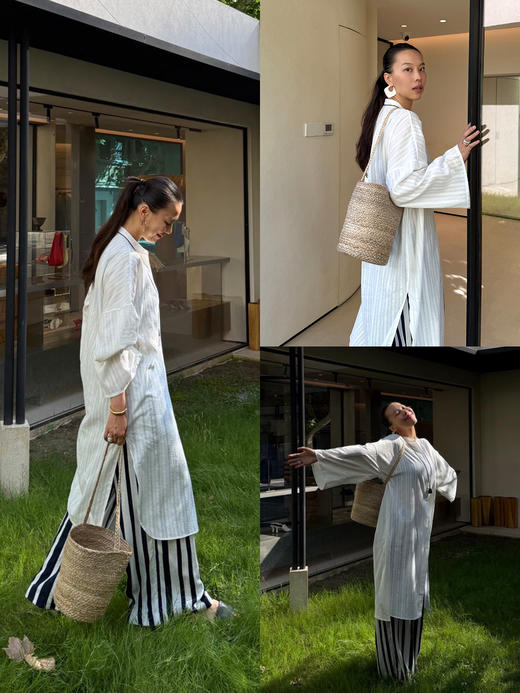 HIDEMI度假系列艺术感浮雕面料大廓形立裁oversize长款衬衫连衣裙 商品图1