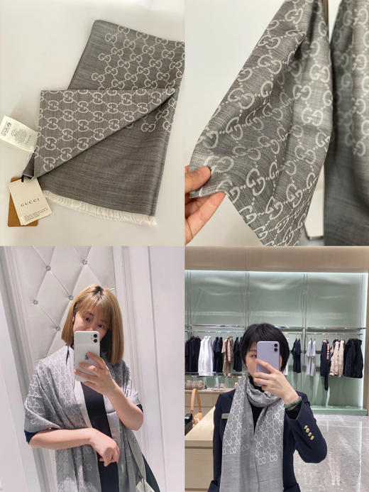 GUCCI/古驰围巾男女中性双G印花羊毛围巾双面165904 3G646 商品图7