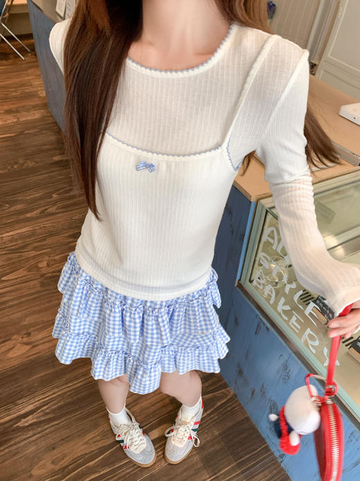 【129元任选2件】现货！芭蕾风真两件镂空修身针织T恤 商品图12