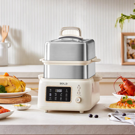 🌷【SOLB松雨多功能蒸煮炖锅】多功能蒸炖锅，🌈一台顶6台，蒸菜蒸肉、隔水柔炖、消毒杀菌，✔️一锅搞定 ✅10L大容量大满足，😘灵活蒸格，单层双层自由组合 商品图1