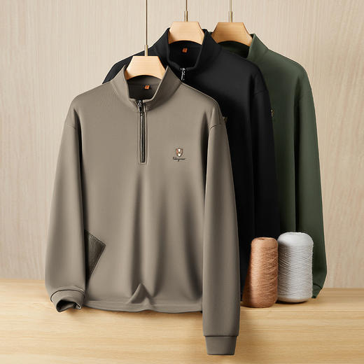 【DWP】大依优型大码男士卫衣长袖舒适立领休闲卫衣宽松百搭拼接设计新款男青年潮胖时尚休闲立领半拉链长袖T恤男打底衫 商品图3